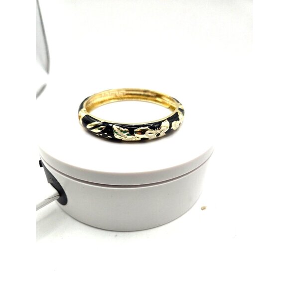 Jiu Long Xing Vintage Enamel Butterfly Black & White Cloissonet Clamper Bracelet - Picture 4 of 7